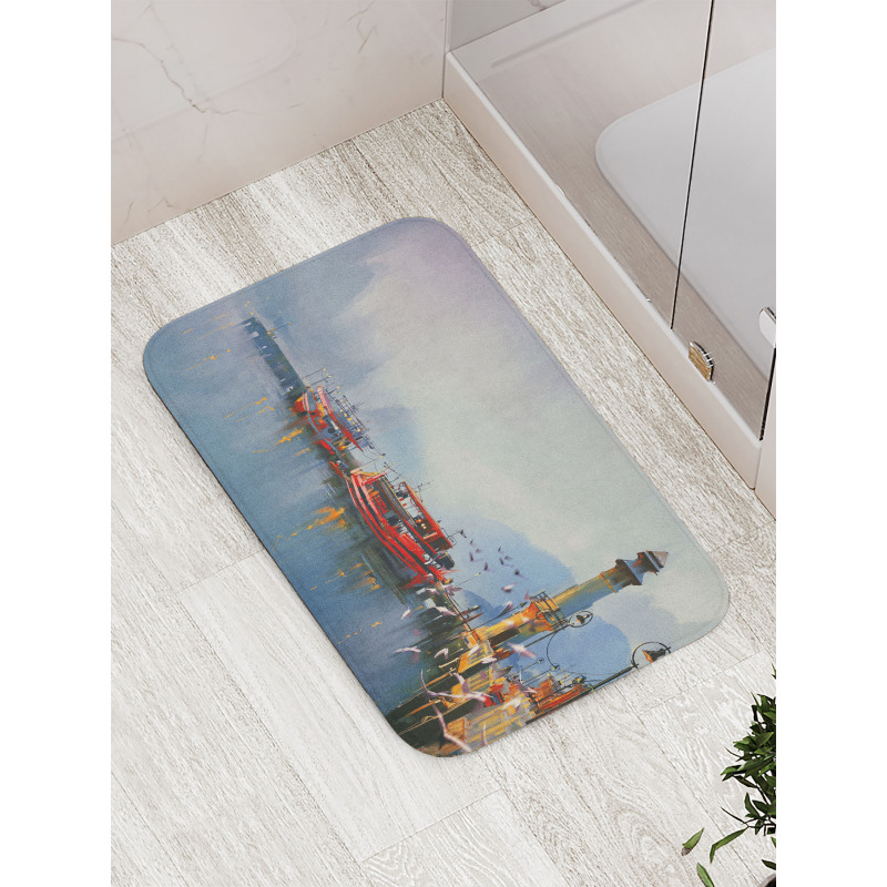 Harbor Boats and Birds Bath Mat