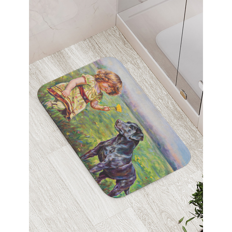 Flower Dog with a Girl Bath Mat