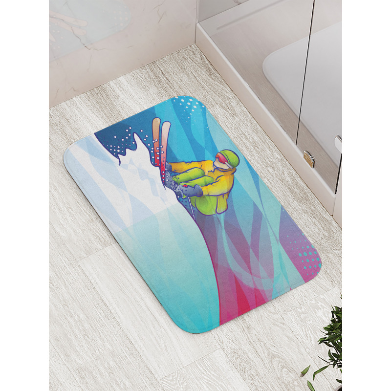 Man Skiing Sportive Scene Bath Mat