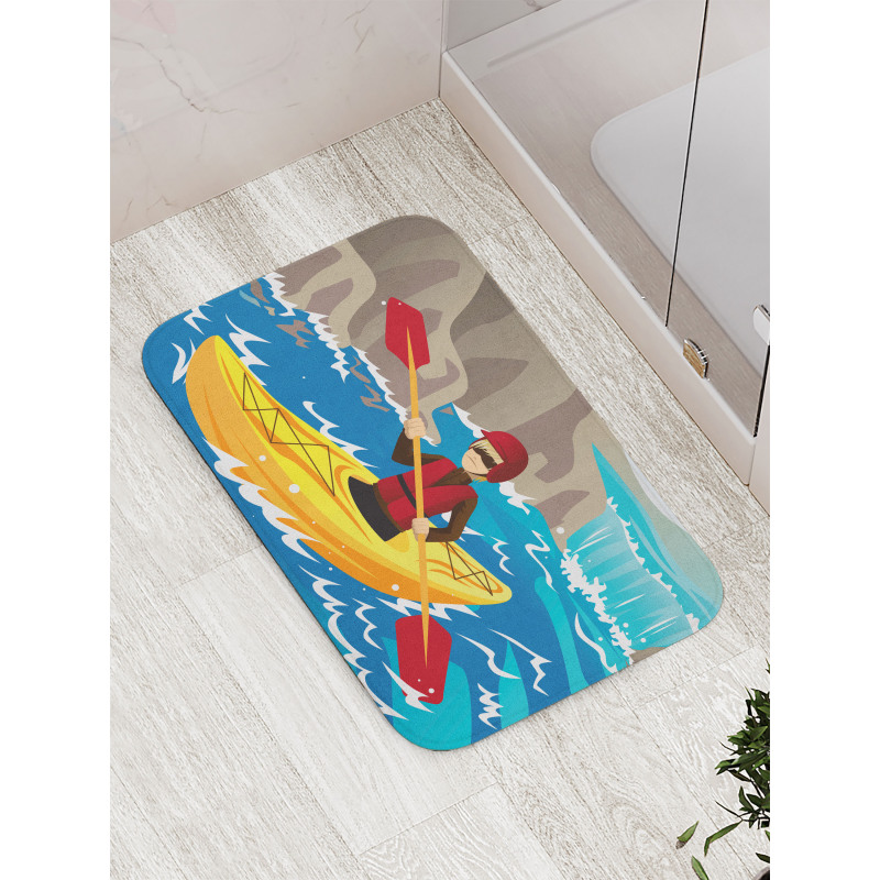 Boy Kayaking in the River Bath Mat