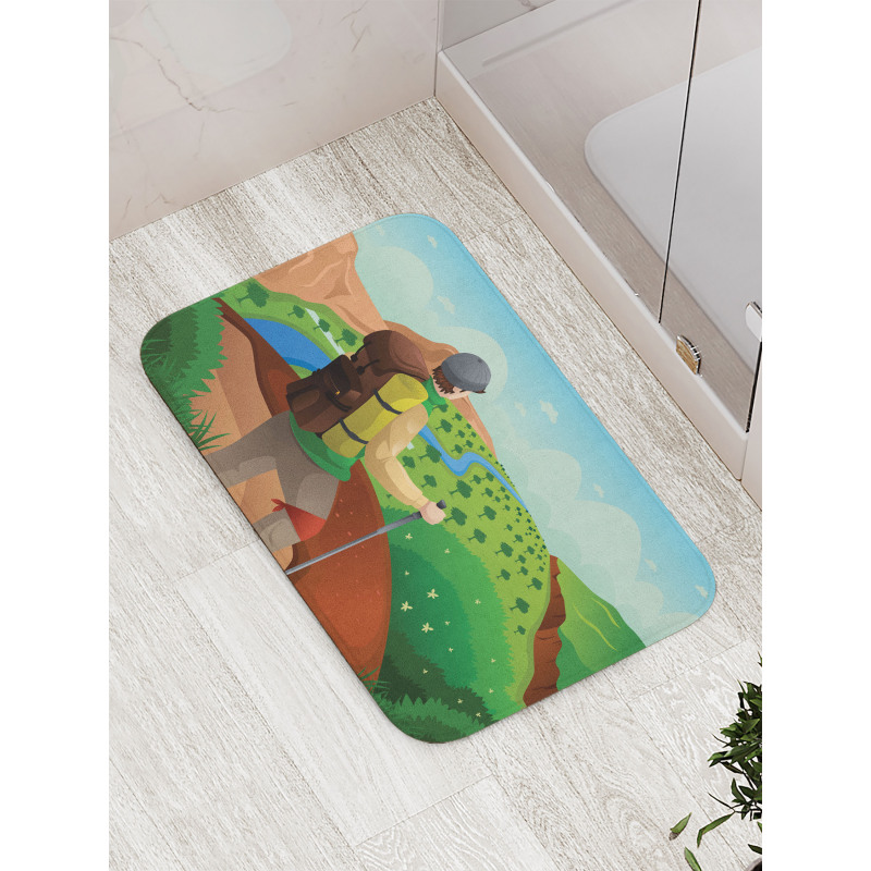 Man with a Backpack Hike Bath Mat