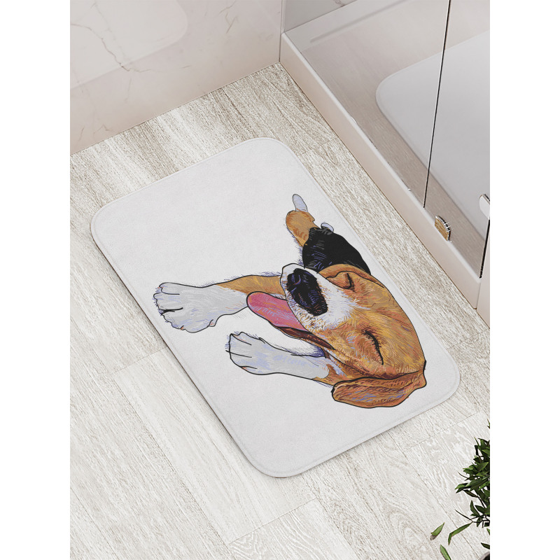 Smiling Resting Dog Sketch Bath Mat