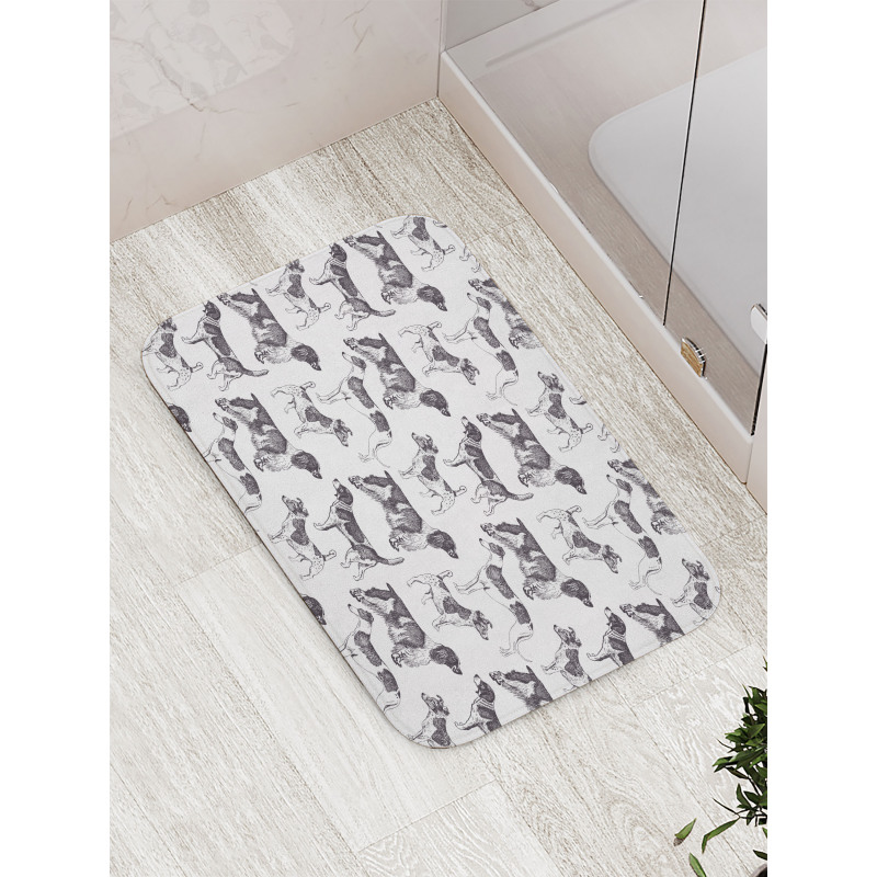 Monochrome Dog Breeds Bath Mat