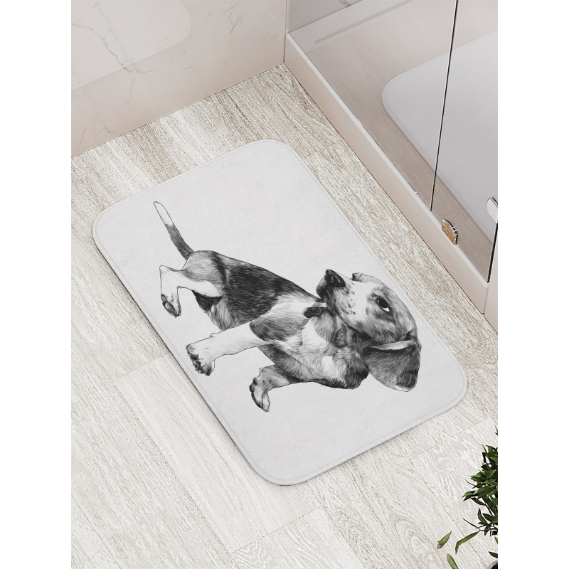 Monochrome Sketch Dog Friend Bath Mat