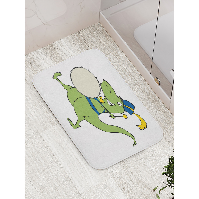 Happy Green Dinosaur Playing Bath Mat