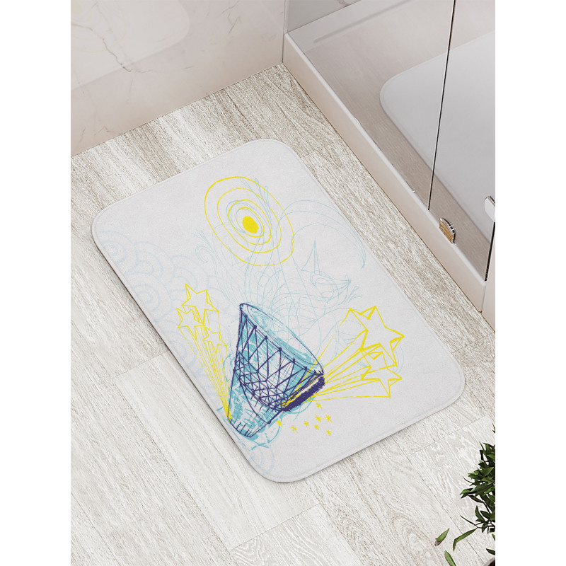 Yellow Indigo Blue Drawings Bath Mat