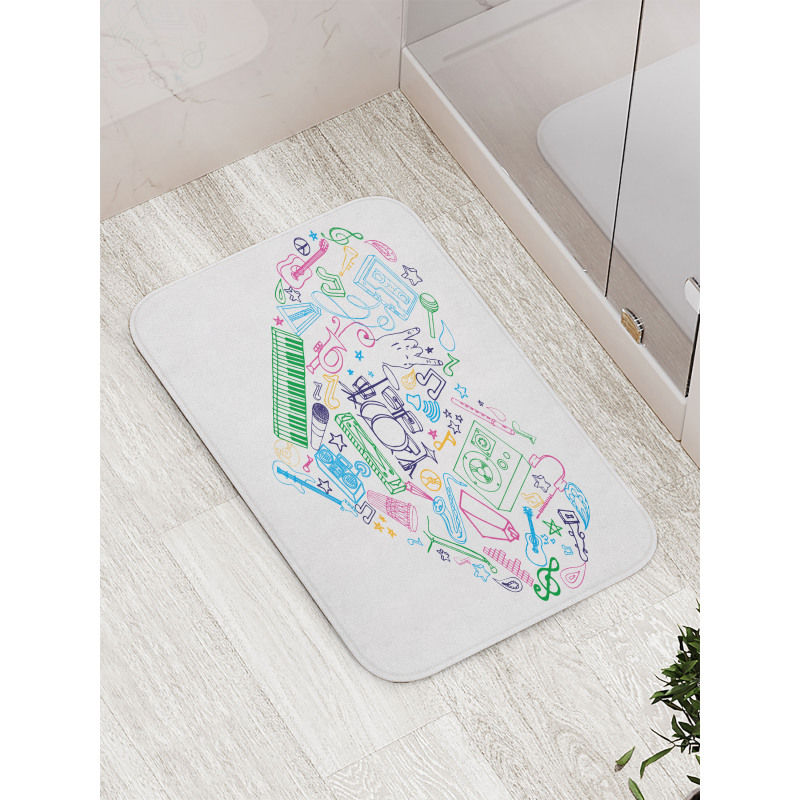 Colorful Instrument Drawings Bath Mat