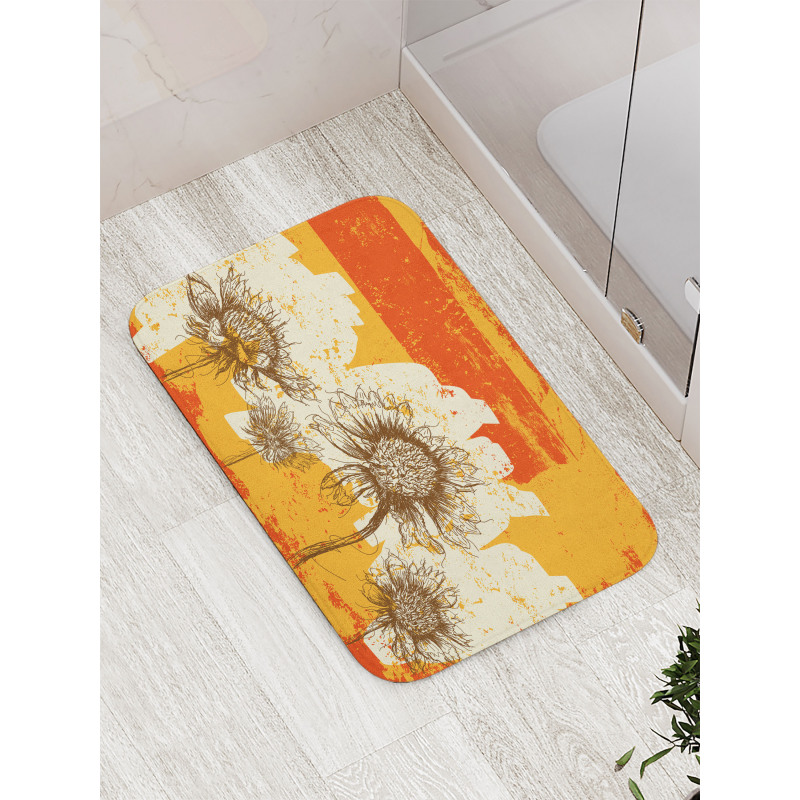 Abstract Drawing Flowers Bath Mat