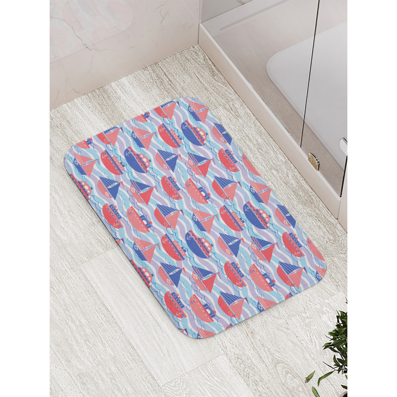 Sailing Boats Wave Graphic Bath Mat