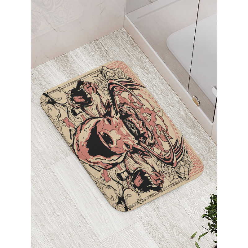 Floral Skull and Wolves Bath Mat