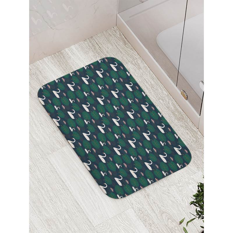 Bird Water Lily and Leaves Bath Mat