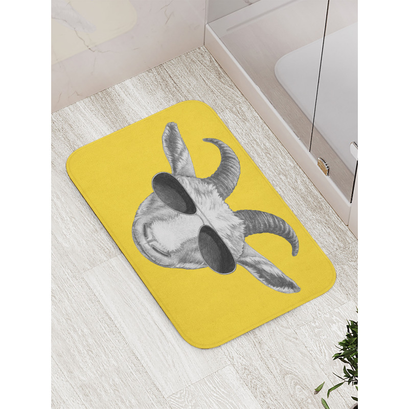 Grey Hand Drawn Goat Bath Mat