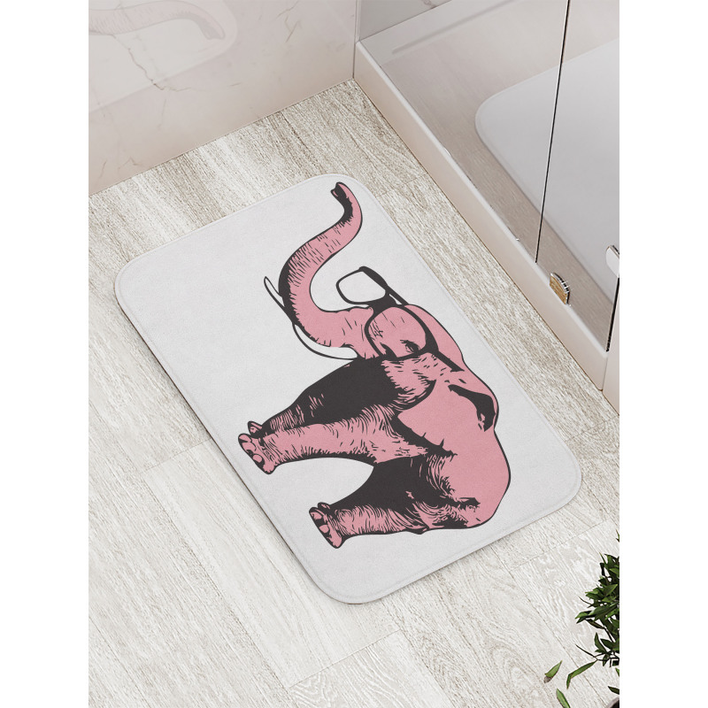 Cartoon Elephant in Glasses Bath Mat