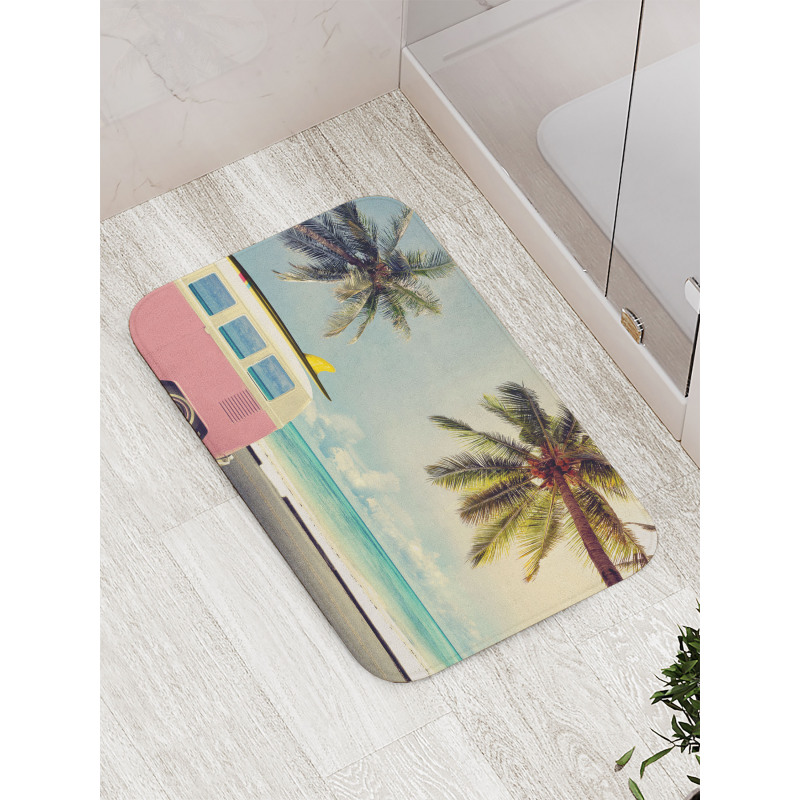 Retro Minivan on Beach Bath Mat