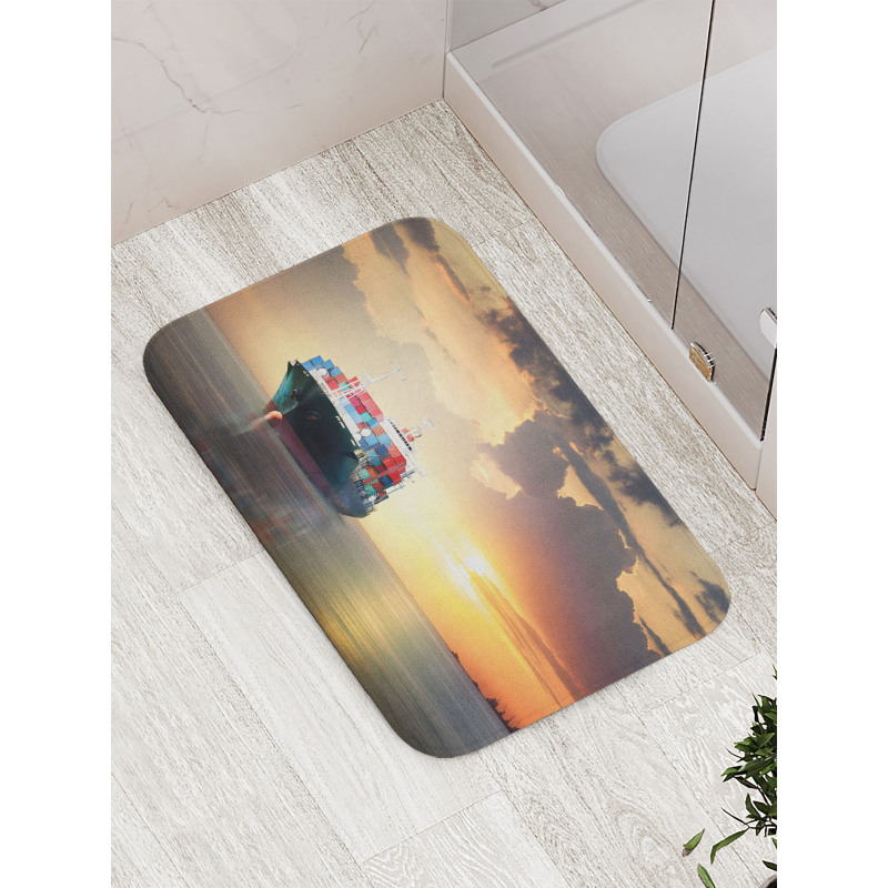 Cargo Ship at Sunset Photo Bath Mat