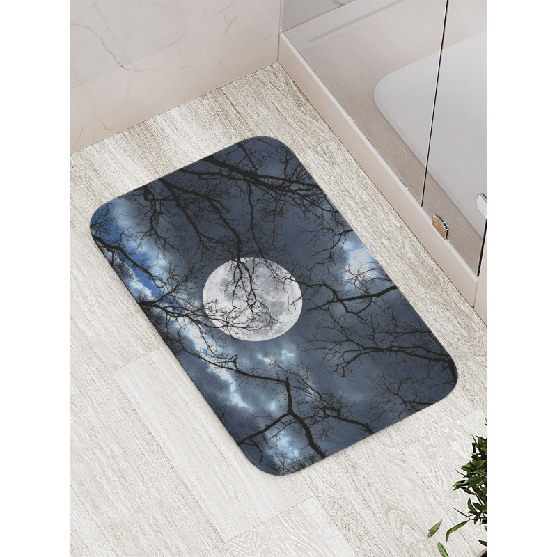 Moon at Night in Forest Bath Mat