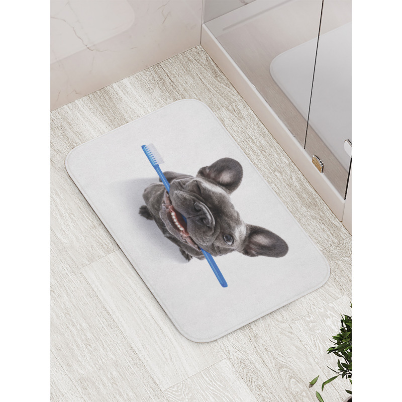 Funny Dog with Toothbrush Bath Mat