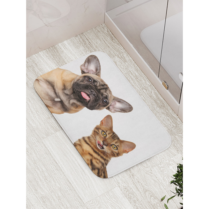 Cat and Dog Shocked Staring Bath Mat