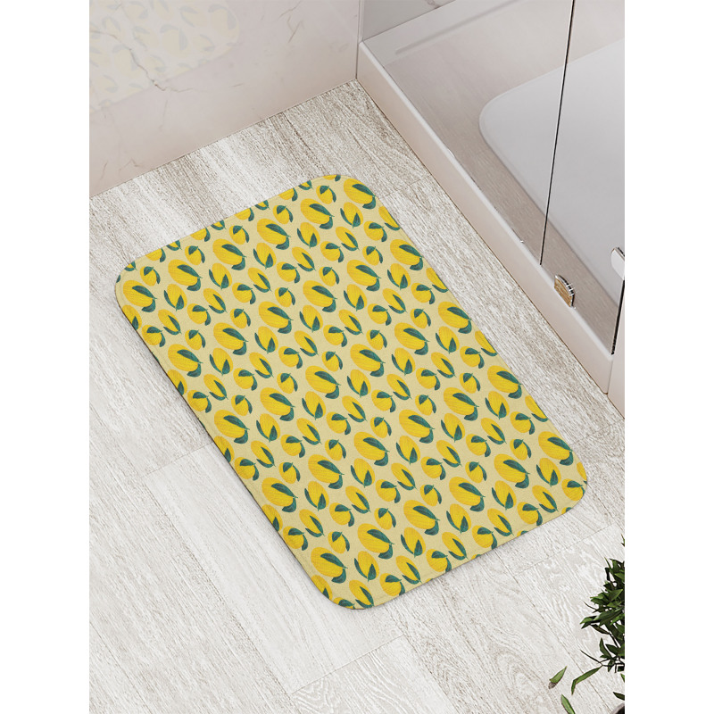 Graphic Lemons Leaves Bath Mat