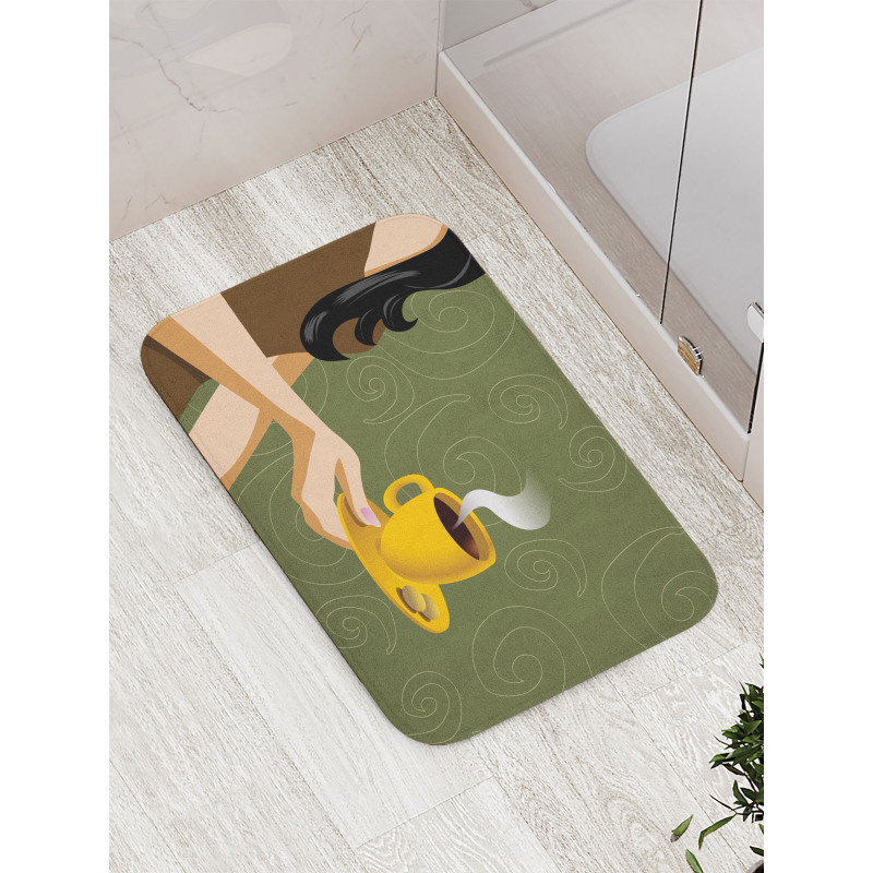 Woman Holding a Cup Cookies Bath Mat