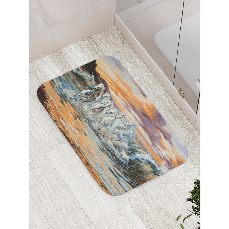 Retro Surreal Horses Bath Mat