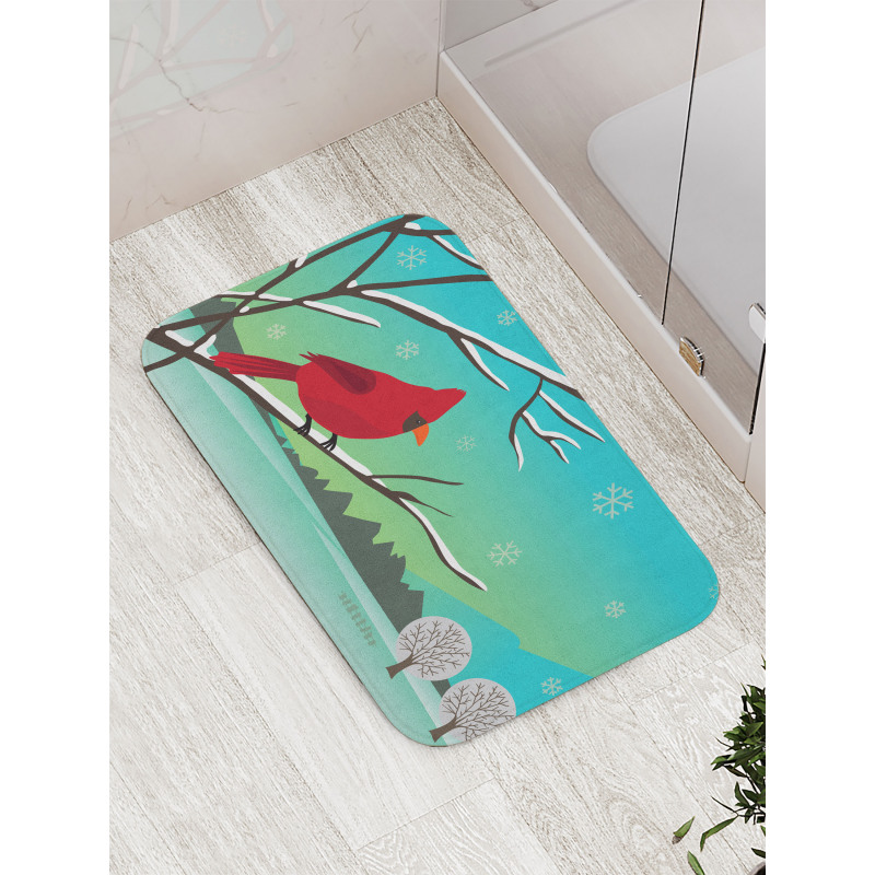 Bird on Snowy Branch Bath Mat