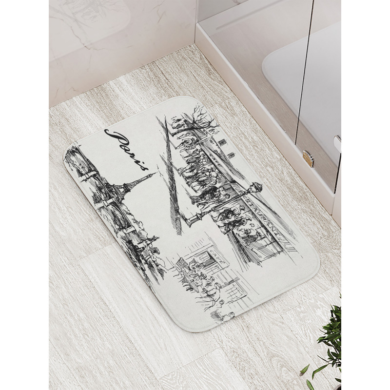 Retro Sketchy Paris Bath Mat