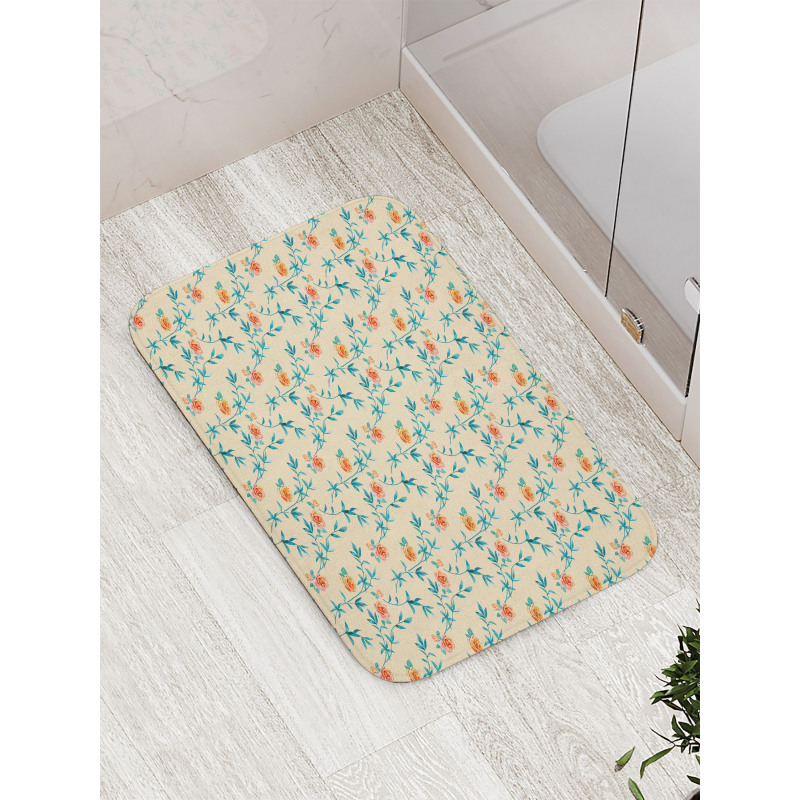 Watercolor Style Rose Flower Bath Mat