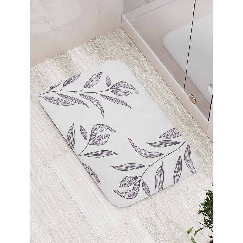 Hatched Look Leaves Art Bath Mat