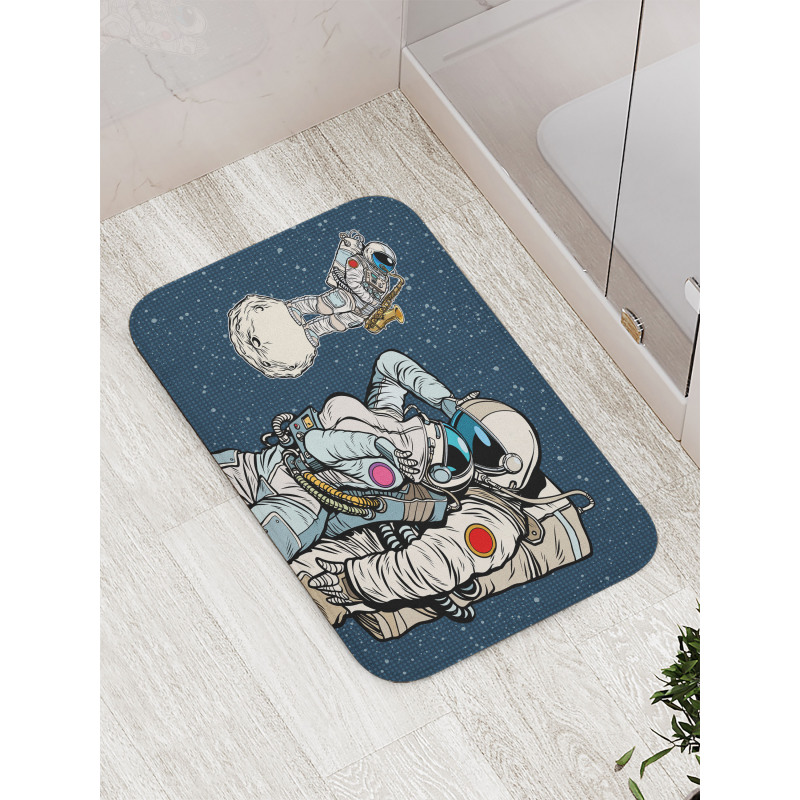 Romantic Couple in Space Bath Mat