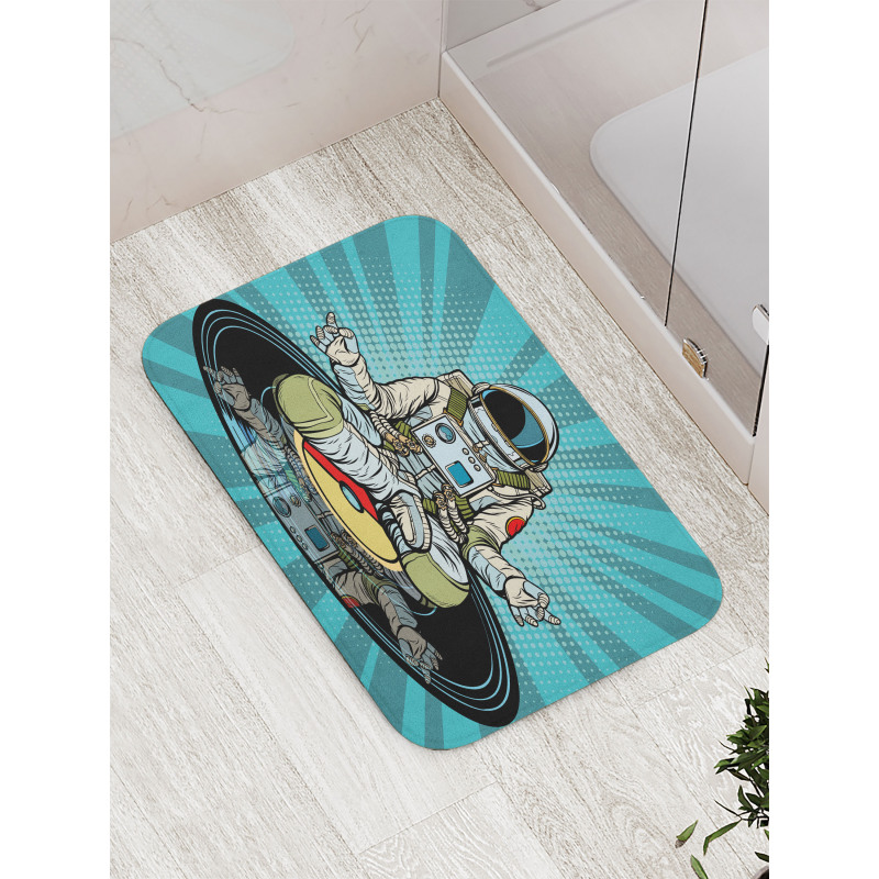 Funny Spaceman Doing Yoga Bath Mat