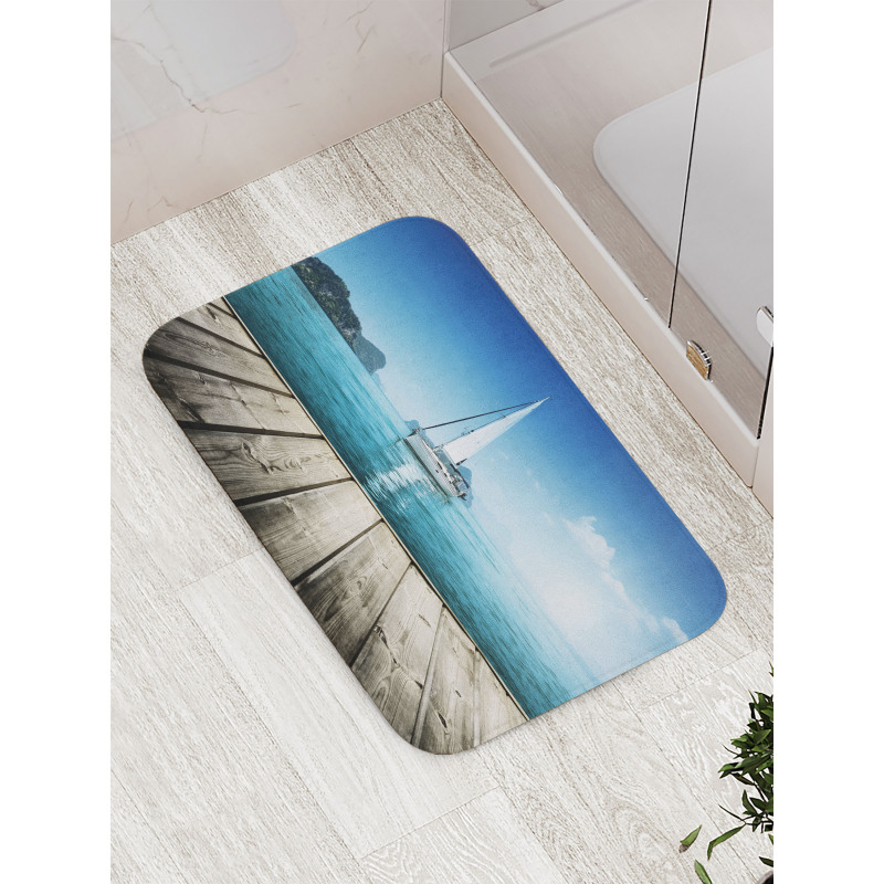 Yacht and Wooden Deck Bath Mat