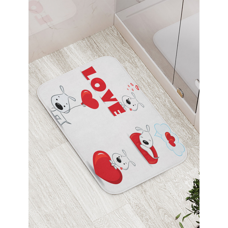 Funny Dog with Hearts Bath Mat