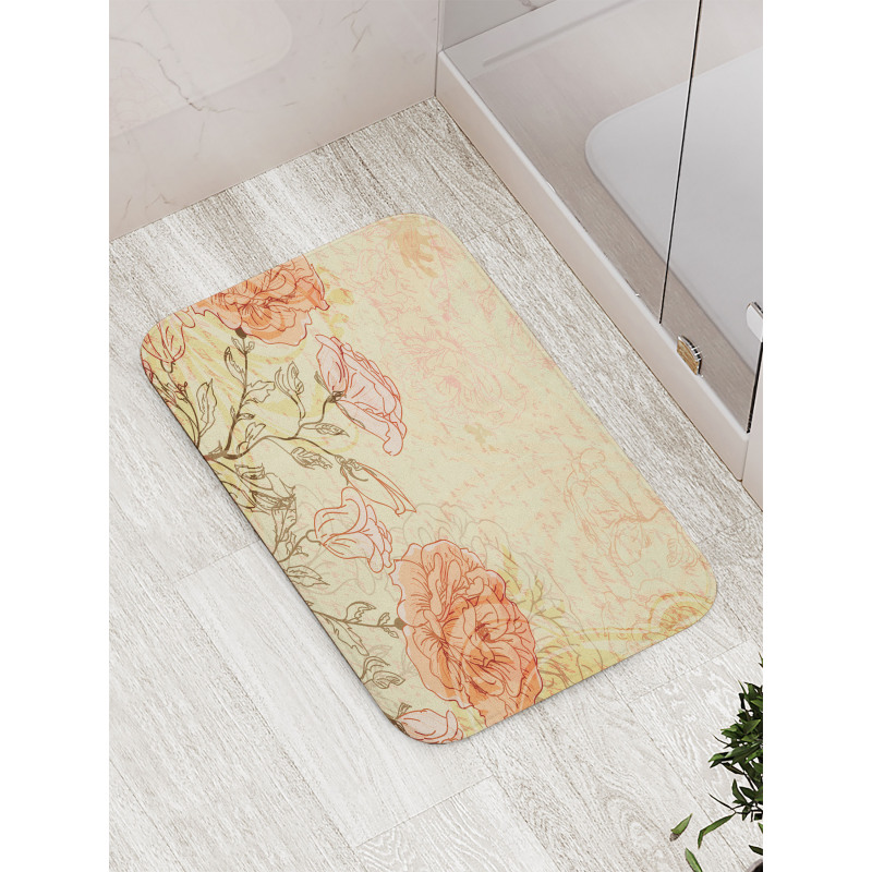 Grunge Retro Flowers Bath Mat