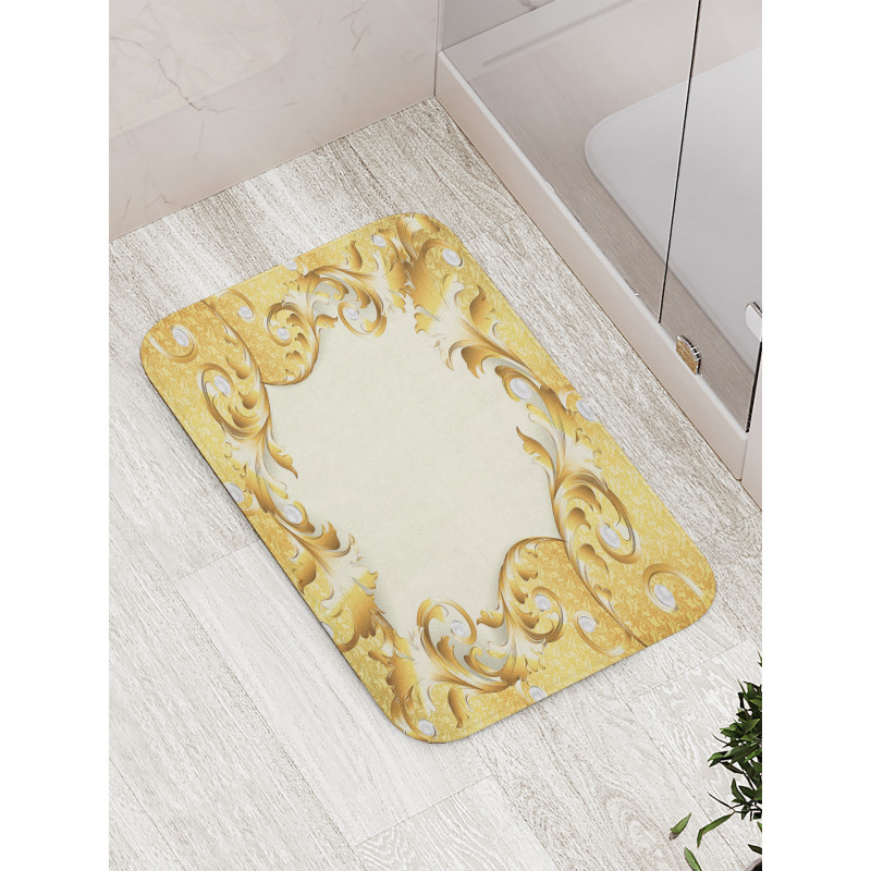 Golden Floral Ornament Bath Mat