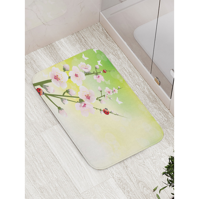 Blossoms Ladybugs Spring Bath Mat