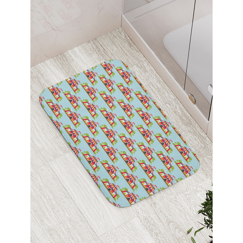 Cartoon Tent and Trees Fun Bath Mat