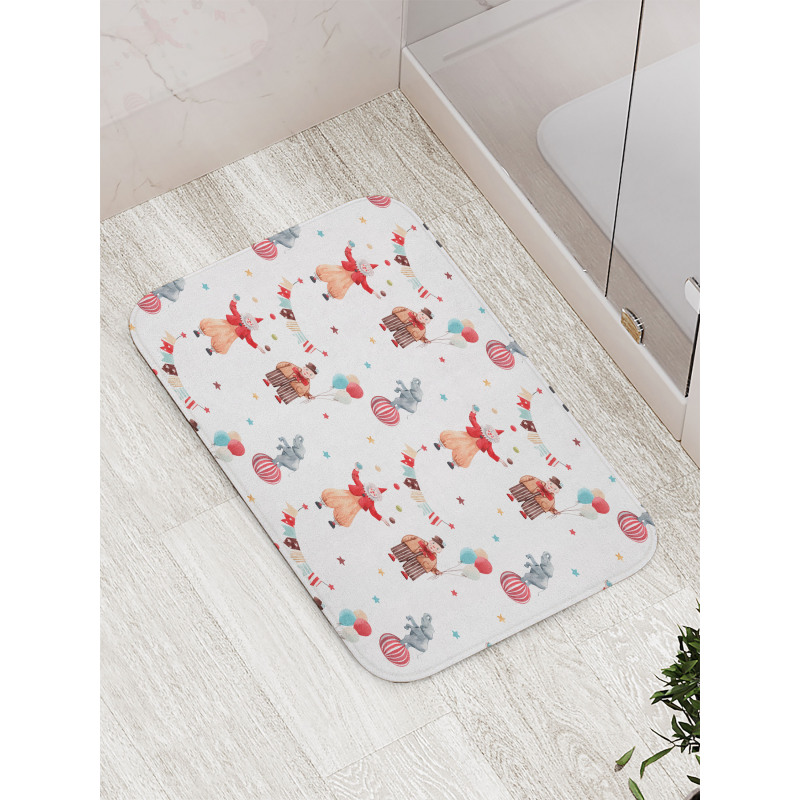 Watercolor Nursery Clowns Bath Mat