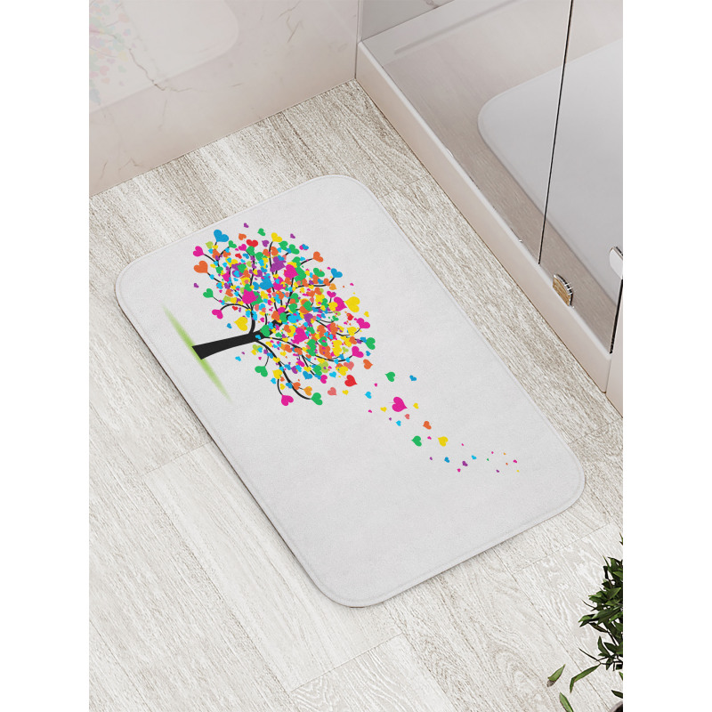 Colorful Hearts Leaves Trees Bath Mat