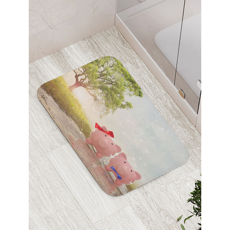 Pigs Trees Clear Sky Motif Bath Mat