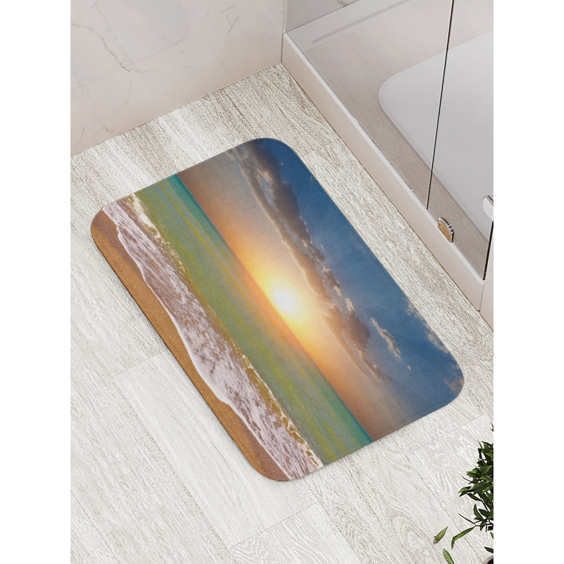 Sandy Beach Waves Sunset Bath Mat