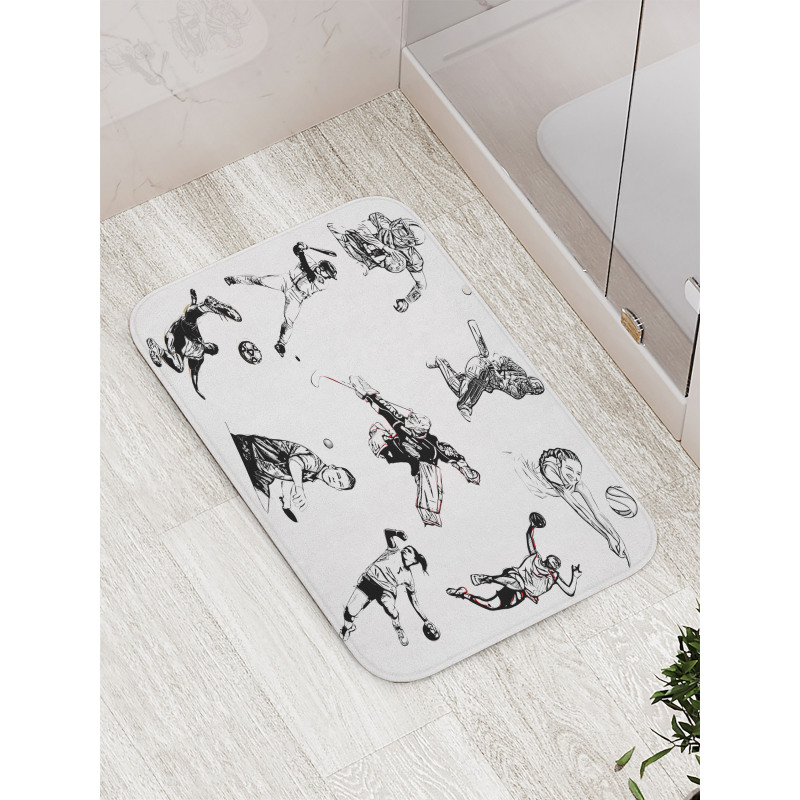 Sports Theme Sketch Bath Mat