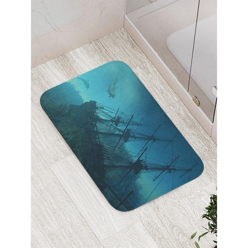 Dolphins Ship Sea Bath Mat