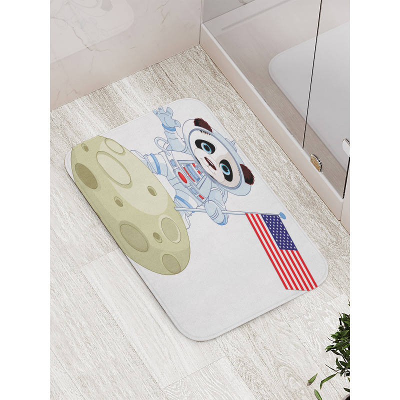 Astronaut on Moon Cartoon Bath Mat