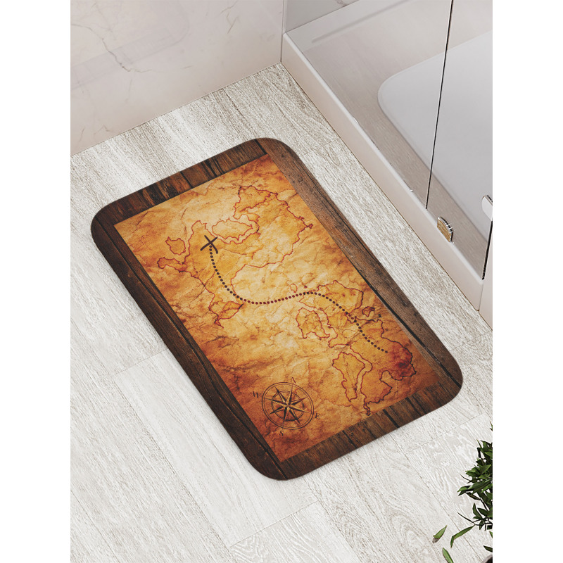 Antique Map Wooden Wall Bath Mat