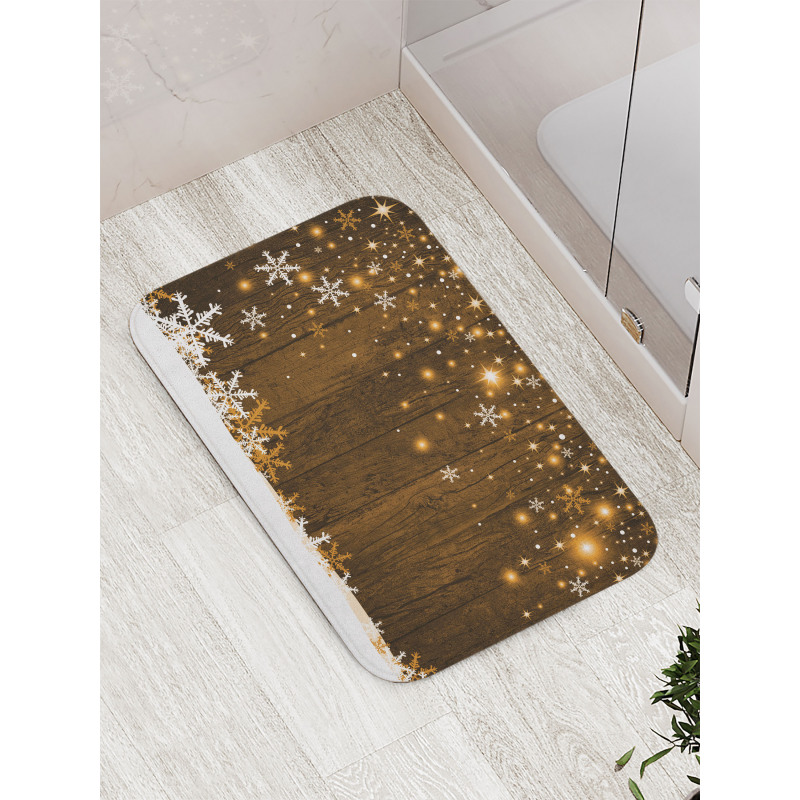 Wood and Snowflakes Bath Mat
