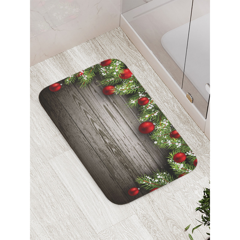 Red Balls Fir Branch Bath Mat