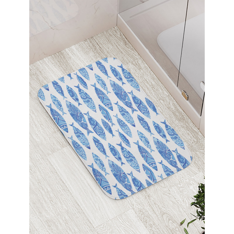Watercolor Blue Patterns Bath Mat