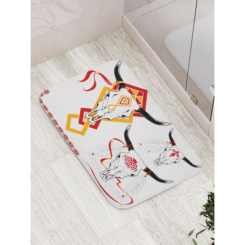 Bulls Head with Feather Bath Mat