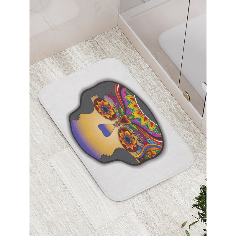 Colored Flower Skull Bath Mat